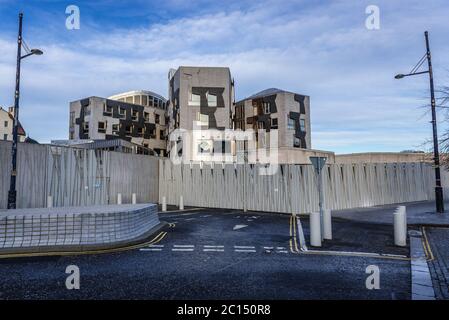 Extérieur du Parlement écossais dans la région de Holyrood, à Édimbourg, capitale de l'Écosse, partie du Royaume-Uni Banque D'Images