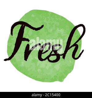 Étiquette « Fresh » sur fond vert aquarelle Illustration de Vecteur