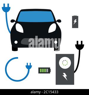 Icônes de voiture électrique et de batterie Illustration de Vecteur