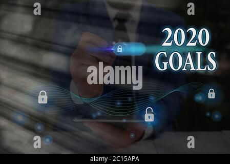 Texte écrit de mot 2020 objectifs. Photo d'entreprise présentant une liste ciblée d'ambitions qui doivent être réalisées dans un an Banque D'Images