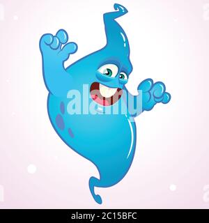 Cartoon Happy Ghost. Gras et vecteur Halloween monstre bleu Illustration de Vecteur