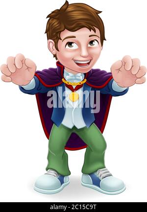 Enfant dessin animé Boy enfant dans Vampire Halloween Costume Illustration de Vecteur