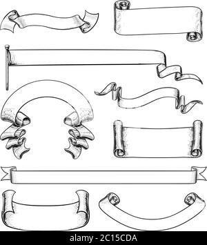 Défile les bannières et rubans de papier drapeau vintage Illustration de Vecteur