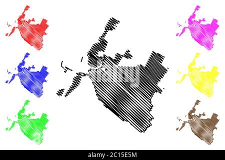 Volzhsky City (Fédération de Russie, Russie, Oblast de Volgograd) illustration vectorielle, esquisse de gribble carte de la ville de Volzhsky Illustration de Vecteur