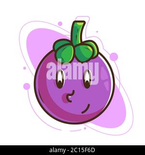 Mangosteen dessin animé logo modèle vectoriel Illustration de Vecteur
