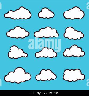 ensemble d'icônes de nuages, style de mise en plan , illustration vectorielle Illustration de Vecteur