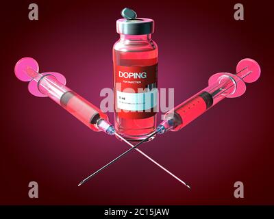 Dopage en ampoule ou en flacon avec deux aiguilles d'injection - illustration 3d Banque D'Images