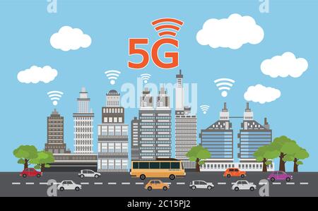 Réseau 5G, connexion Wi-Fi Internet sans fil, Smart City, illustration vectorielle Illustration de Vecteur