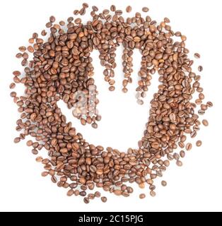 Les grains de café à la main sur Silhouette Banque D'Images