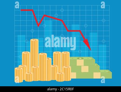 Crise financière d'affaires, graphique vers le bas, flèches rouges d'indication, conception de vecteur Illustration de Vecteur