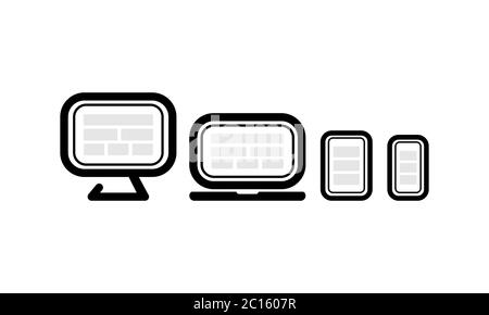 Ligne d'icône de périphérique définie. Modèle d'ordinateur portable, de tablette, de moniteur et de téléphone mobile. Gadget électronique moderne isolé sur fond blanc. Vecteur EPS 10 Illustration de Vecteur