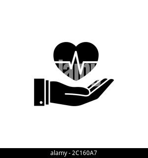 Main, coeur, cardiogramme, icône de cardiologie. Vecteur sur fond blanc isolé. Vecteur EPS 10. Illustration de Vecteur