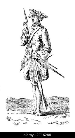 illustration du xviiie siècle de la posture liée à l'utilisation de l'arme (gravure antique). Publié dans 'A Diderot Pictorial Encyclopedia of Trades an Banque D'Images