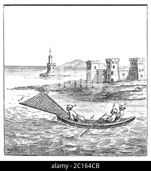 illustration du xviiie siècle de la pêche avec filet de crevettes. Publié dans 'A Diderot Pictorial Encyclopedia of Trades and Industry. Fabrication et TEC Banque D'Images