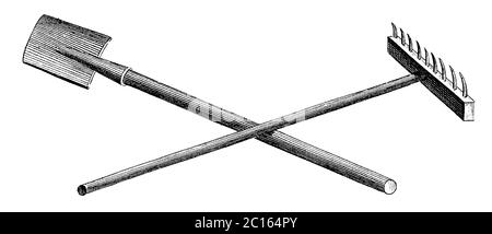 illustration du xviiie siècle du râteau et de la houe. Publié dans 'A Diderot Pictorial Encyclopedia of Trades and Industry. Fabrication et arts techniques Banque D'Images