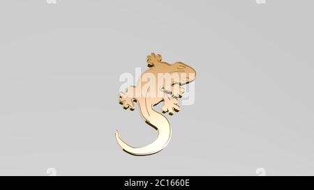 lézard d'un point de vue sur le mur. Une sculpture épaisse faite de matériaux métalliques de rendu 3D. Animal et nature Banque D'Images
