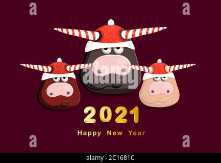 2021. Affiche de félicitations de l'année du taureau blanc. Bonne année. Illustration de Vecteur