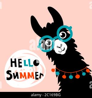 Llama Alpaca. Carte Hello Summer. Illustration vectorielle Illustration de Vecteur