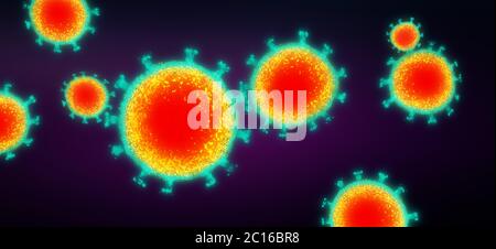 De nombreuses particules de virus colorées du groupe de virus corona - illustration 3d Banque D'Images