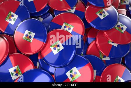 Insignes d'Haïti fond - pile de boutons de drapeau haïtien. Banque D'Images