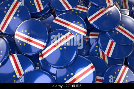 Badges Cap-Vert fond - pile de boutons drapeau de Cabo Verdean. Banque D'Images