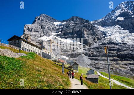 Gare d'Eigergletscher, entre Kleine Scheidegg et Jungfraujoch (le sommet de l'Europe), chemin de fer Jungfrau , Oberland bernois , Suisse Banque D'Images