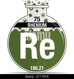 Symbole rhénium sur flacon rond chimique. Élément numéro 75 du tableau périodique des éléments - Chimie. Image vectorielle Illustration de Vecteur