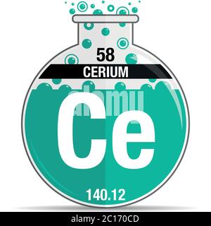 Symbole de cérium sur la fiole ronde chimique. Élément numéro 58 du tableau périodique des éléments - Chimie. Image vectorielle Illustration de Vecteur