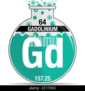 Symbole de gadolinium sur flacon rond chimique. Élément numéro 64 du tableau périodique des éléments - Chimie. Image vectorielle Illustration de Vecteur