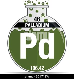 Symbole palladium sur flacon rond chimique. Élément numéro 46 du tableau périodique des éléments - Chimie. Image vectorielle Illustration de Vecteur