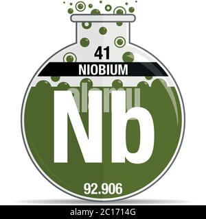 Symbole de niobium sur la fiole ronde chimique. Élément numéro 41 du tableau périodique des éléments - Chimie. Image vectorielle Illustration de Vecteur