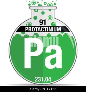 Symbole de protactinium sur la fiole ronde chimique. Élément numéro 91 du tableau périodique des éléments - Chimie. Image vectorielle Illustration de Vecteur