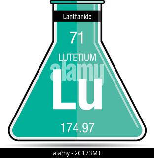 Symbole de lutétium sur la fiole chimique. Élément numéro 71 du tableau périodique des éléments - Chimie Illustration de Vecteur