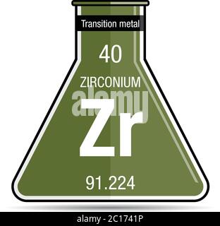 Symbole zirconium sur la fiole chimique. Élément numéro 40 du tableau périodique des éléments - Chimie Illustration de Vecteur