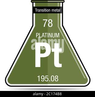 Symbole platine sur flacon de produit chimique. Élément numéro 78 du tableau périodique des éléments - Chimie Illustration de Vecteur