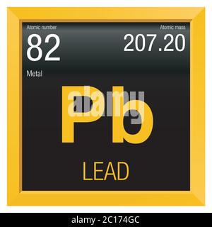 Symbole de dérivation. Élément numéro 82 du tableau périodique des éléments - Chimie - cadre carré jaune avec fond noir Illustration de Vecteur