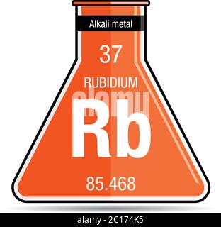 Symbole rubidium sur flacon chimique. Élément numéro 37 du tableau périodique des éléments - Chimie Illustration de Vecteur