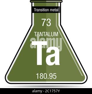 Symbole tantale sur flacon chimique. Élément numéro 73 du tableau périodique des éléments - Chimie Illustration de Vecteur