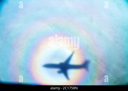 New Orleans Louisiana, vue aérienne du dessus, American Airlines Miami à New Orleans vol, vue sur les sièges de fenêtre, au-dessus des nuages, arcs-en-ciel, Glo Banque D'Images