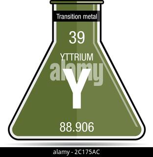 Symbole d'yttrium sur la fiole chimique. Élément numéro 39 du tableau périodique des éléments - Chimie Illustration de Vecteur