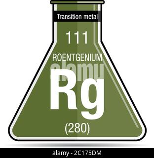 Symbole de Roentgenium sur la fiole chimique. Élément numéro 111 du tableau périodique des éléments - Chimie Illustration de Vecteur