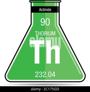 Symbole de thorium sur la fiole chimique. Élément numéro 90 du tableau périodique des éléments - Chimie Illustration de Vecteur