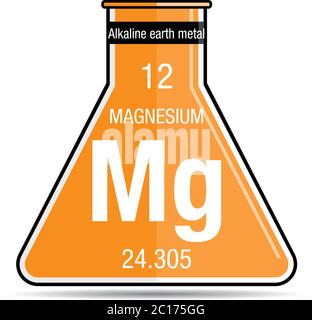 Symbole de magnésium sur la fiole chimique. Élément numéro 12 du tableau périodique des éléments - Chimie Illustration de Vecteur