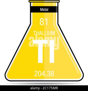 Symbole de thallium sur la fiole chimique. Élément numéro 81 du tableau périodique des éléments - Chimie Illustration de Vecteur