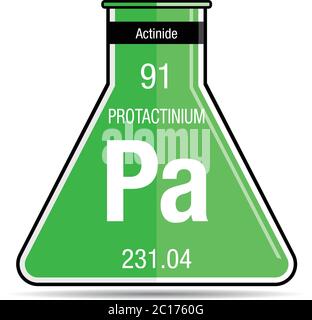 Symbole de protactinium sur la fiole chimique. Élément numéro 91 du tableau périodique des éléments - Chimie Illustration de Vecteur