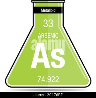 Symbole d'arsenic sur la fiole chimique. Élément numéro 33 du tableau périodique des éléments - Chimie Illustration de Vecteur