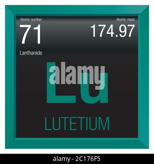 Symbole lutétium. Élément numéro 71 du tableau périodique des éléments - Chimie - cadre carré vert avec fond noir Illustration de Vecteur