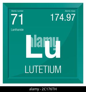 Symbole lutétium. Élément numéro 71 du tableau périodique des éléments - Chimie - cadre carré avec fond vert Illustration de Vecteur