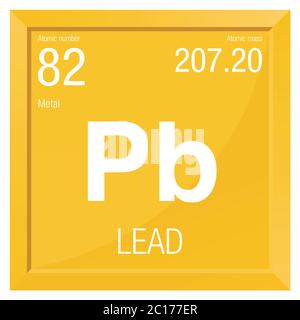 Symbole de dérivation. Élément numéro 82 du tableau périodique des éléments - Chimie - cadre carré avec fond jaune Illustration de Vecteur