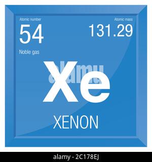 Symbole xénon. Élément numéro 54 du tableau périodique des éléments - Chimie - cadre carré avec fond bleu Illustration de Vecteur